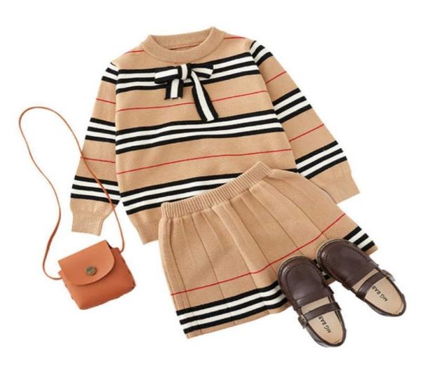 

sets autumn arrival clothing girls knitted 2 pieces suit kirt kids designer clothes2064473, White