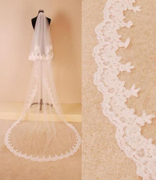 

two layer tulle bridal wedding veil lace appliqued edge chapel train long lace muslim hair accessory white ivory with comb2488561, Black