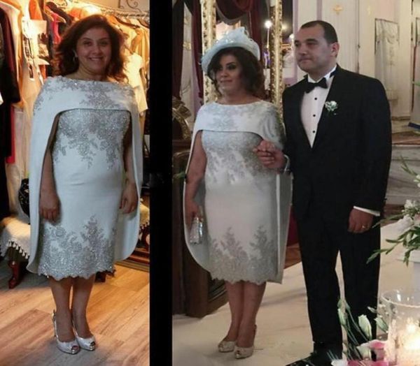 

light gray mother of the bride dress with cape tea length lace sequins and beads plus size mother groom dress godmother evening we2034095, Black;red