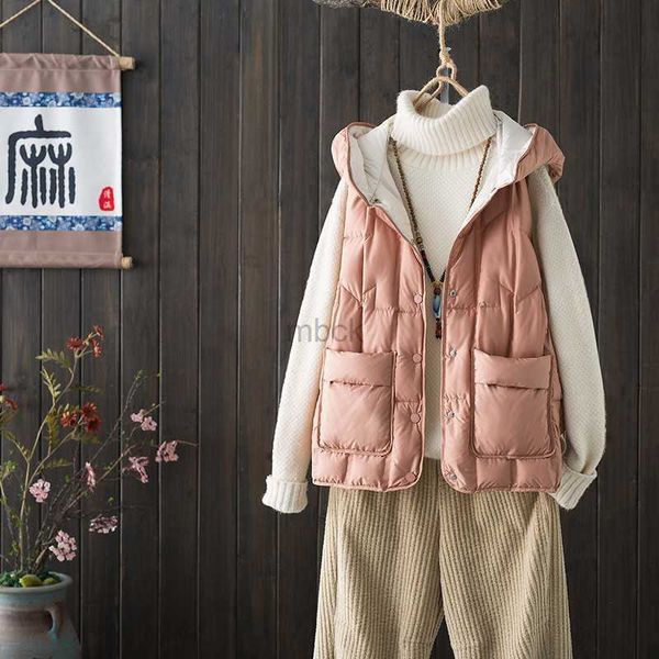 

women's down parkas autumn winter warm light thin white duck down vest coat women down vests jakcet ladies casual loose sleeveless hood, Black