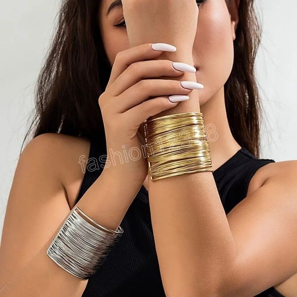 

hip hop punk hollow out wide cuff bangles fashion gold silver color bangles women men bracelets 2023 new jewelry, Black