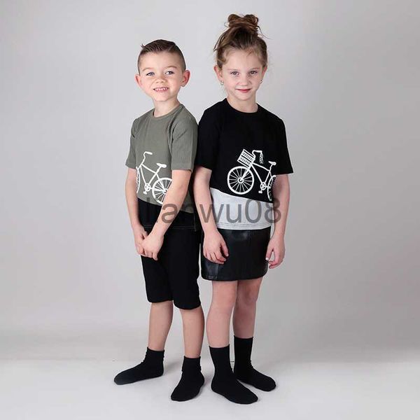 

t-shirts boy and girl bike tee kids tshirt summer short sleeves and long sleeves clothing children clothes horizontal rib round neck x0719, Blue