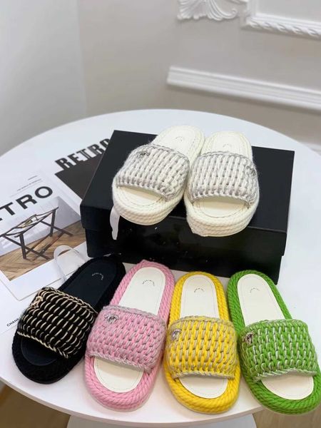 

channel slippers designers shoes sandals high edition chain knitted slippers women's summer outwear thick sole sandals for beach vacati, Black