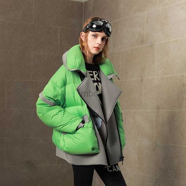 

women's down parkas women winter parkas jacket european streetwear lapel loose white duck down coat female fashion stitching warm overc, Black