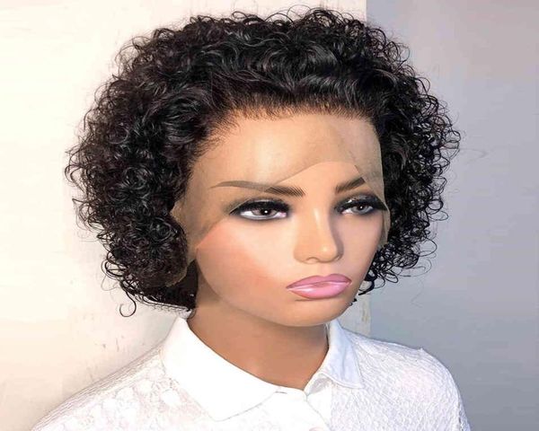 

short pixie cut wig curly hu hair wigs transparent lace hu hair wigs for women 13x1 lace part wigs hu hair wig3507121, Black
