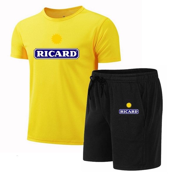 

mens tracksuits summer mens sweatshirt ricard fitness suit running casual tshirtshorts breathable 2 jogging track suits 230718, Gray
