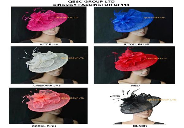 

new arrival big saucer base sinamay hat fascinator with feather flower for kentucky derby wedding party church1299063, White