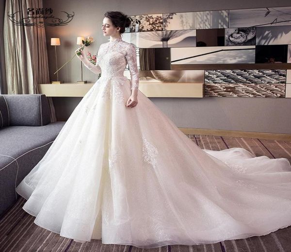 

wedding new lead european and american princess dream long drag tail retro large size qi di bride wedding dress girl5460692, White