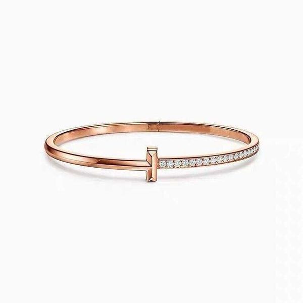 

high version tiffay t1 semi diamond bracelet 925 sterling silver plated 18k gold ti family diamond inlaid narrow version smooth bracelet jew, Black