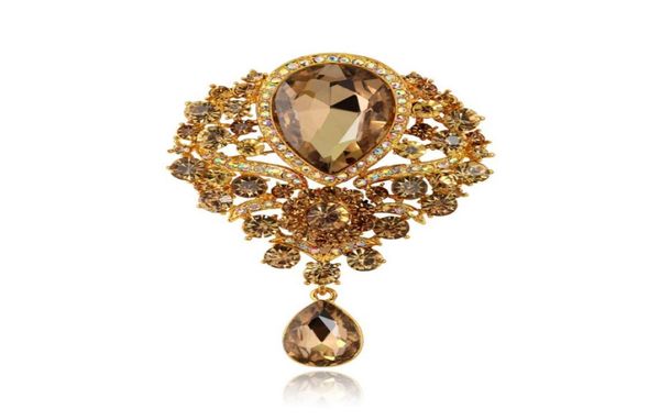 

large teardrop brooch pins whole 18k gold plate crystal rhinestone bridesmaid wedding party invitation prom brooches christmas7159092, Gray