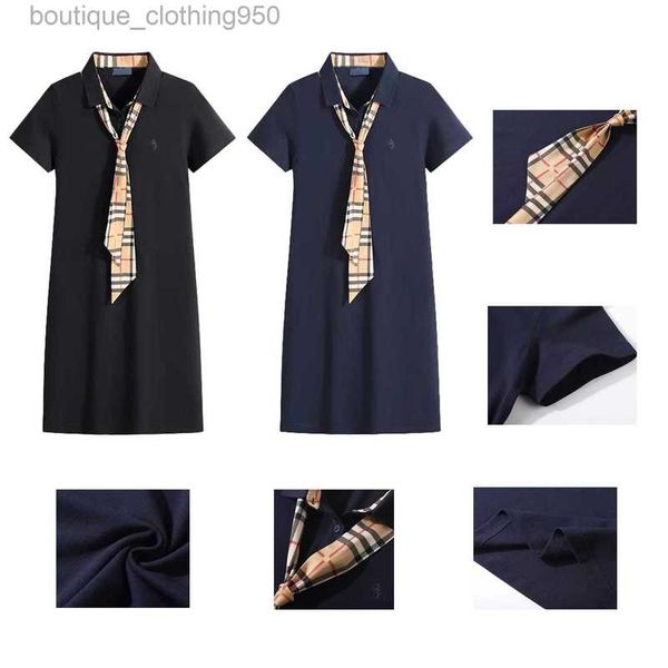 

23ss summer luxury designer dress for women lapels cinched waist a-line dress slim fit mini polo skirt casual s-xxxxl, Black;gray