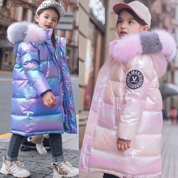 

coat winter boys and girls' jacket ages 3-14 long hooded fur collar colorful children's jacket z230720, Blue;gray