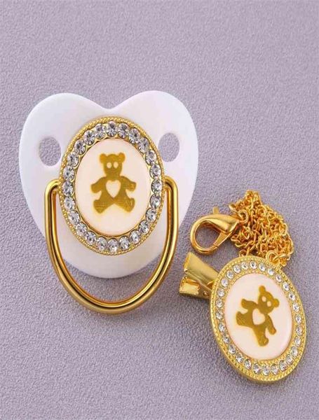 

bling white cartoon bear baby pacifier lollipop elegant infant dummy chupeta cocka baby shower gift 2104071213516