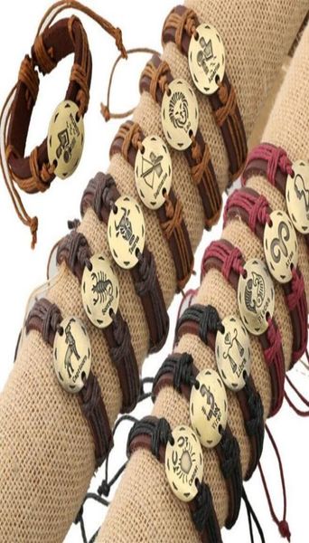 

twelve constellations leather bracelets leather wrap bracelets zodiac leather ps14634206141, Golden;silver