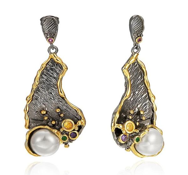 

cool big dangle earrings irregular design pearl jewellery gun black 2 tone gold plated jewelry large drop earring for women8113281, Silver
