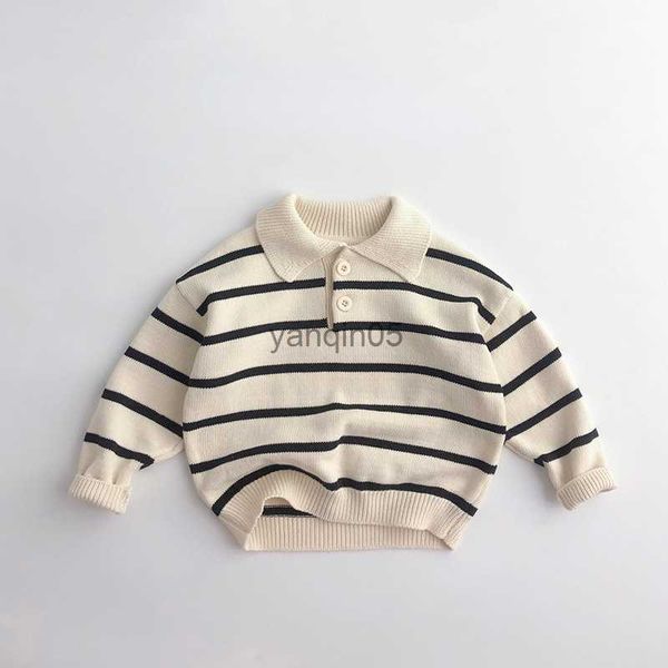 

pullover korean kids sweaters striped turn-down collar knitwear children soft loose knitted sweater hkd230719, Blue