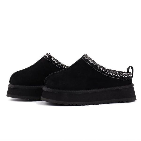 

tasman slippers chestnut fur slides sheepskin shearling 2023 tazz new mules women men ultra mini platform boot slip-on shoes suede upper com, Black