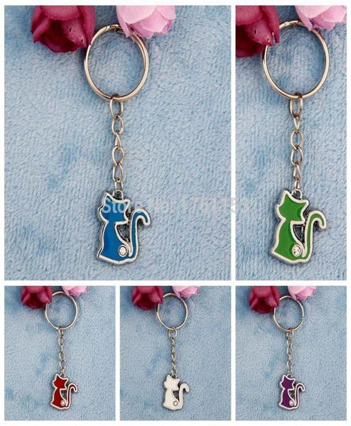 

rhinestone cat keychain multicolor lovers alloy fashion enamel trinket keyring for car key chain jewelry birthday gift4019744, Slivery;golden