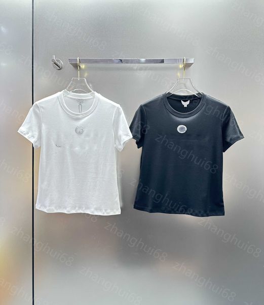 

23ss tee womens t-shirt womens designer clothing round neck cotton heavy sequined beaded monogram logo short-sleeved t-shirt womens clothes, White