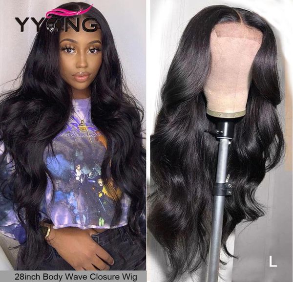 

zui 32inch 4x4 5x5 lace closure wigs with baby hair indian body wave remy long human hair lace wig for black women pre plucked 1202817098, Black;brown