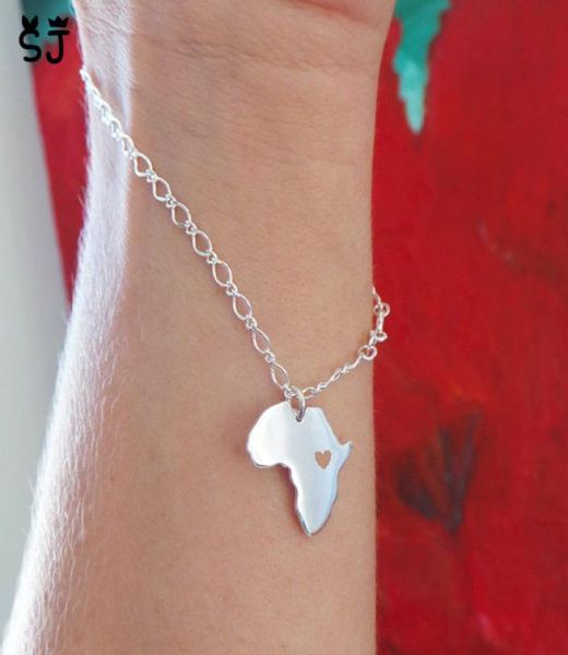 

5pcs african map bracelet country of south africa map bracelet adoption bracelet ethiopia ciondolo africa heart bracelets4094584, Golden;silver