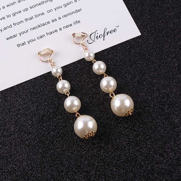 

charm long simulated-pearl clip on earrings no pierced ears elegant vintage female gift the bridal jewelry r230719, Golden