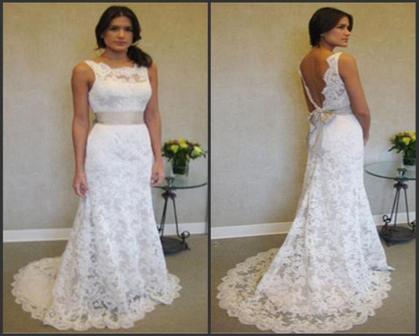 

sleeveless high neck mermaid lace plus size wedding dresses with sash vestidos de festa curto e elegante para casamento7912795, White