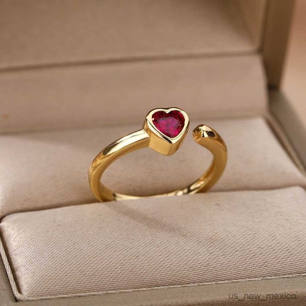 

band rings cubic zirconia heart rings for women stainless steel open adjustable finger ring female green crystal wedding jewelry r230719, Silver
