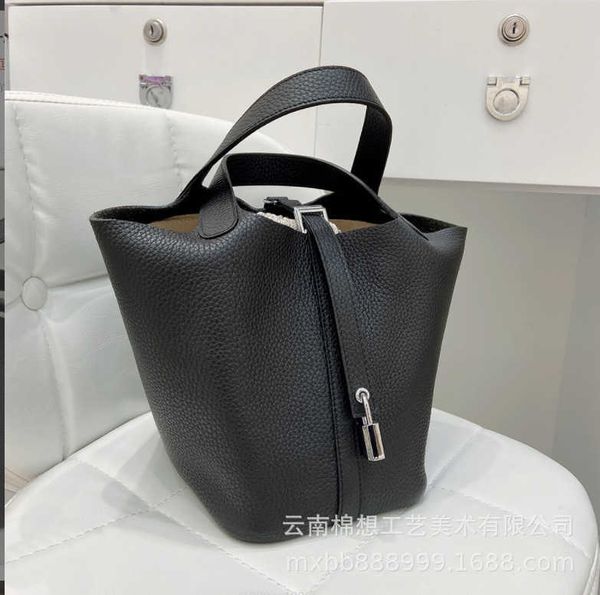 

luxury picotin lock bag 2023 new korean mom soft leather style headband layer cowhide genuine handbag fashion atmosphere large capacity dish