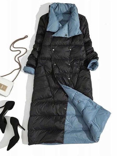 

women's down parkas fitaylor women double sided down long jacket winter turtleneck white duck down coat double breasted parkas warm sno, Black