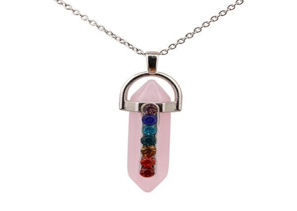 

fashion hexagonal prism rose quartz reiki healing crystal chakra pendant necklace for women jewelry1701909, Silver