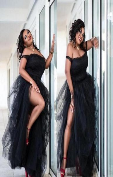 

black off the shoulder evening dresses formal plus size side split ruffles lace ball gown prom dress formal gowns special occasion1122772