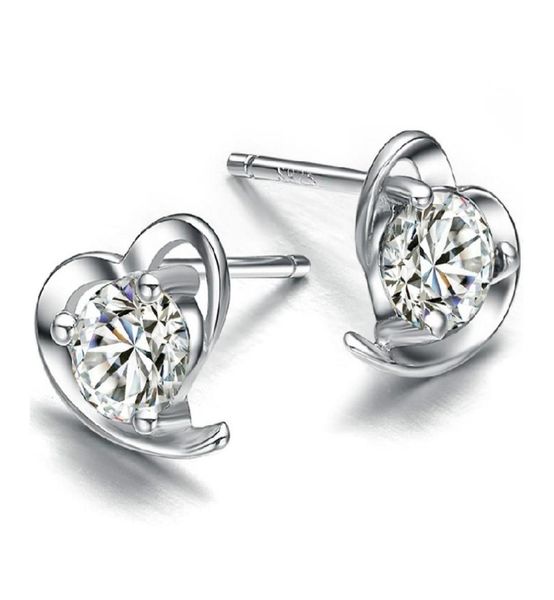 

crystal clear diamante heart earrings 925 sterling silver earring jewelry romantic vintage exquisite wedding noble charms5242082, Golden;silver