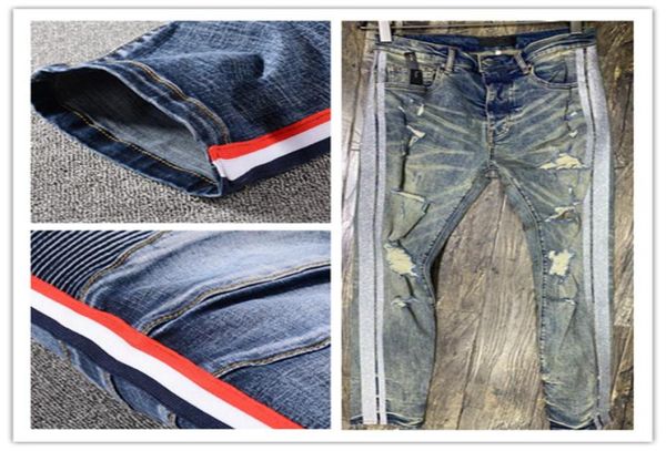 

designer mens jeans fashion stripe classic style pants skinny fit motorcycle biker denim men s designe pant hip hop so7029156, Blue