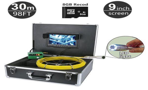 

30m98ft sewer pipe inspection camera system 9inch monitor 1000tvl snake drain waterproof video camera 8gb card record dvr functio8781769