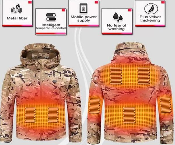 

outdoor tshirts winter electric heating jacket usb smart men women thick heated jackets camouflage hooded heat hunting ski suit8685268, Gray;blue