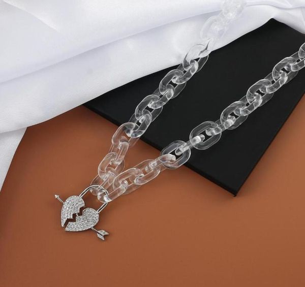 

chains aensoa statement necklace clear acrylic crystal heart geometric necklaces pendants for women transparent collier choker jew8980577, Silver