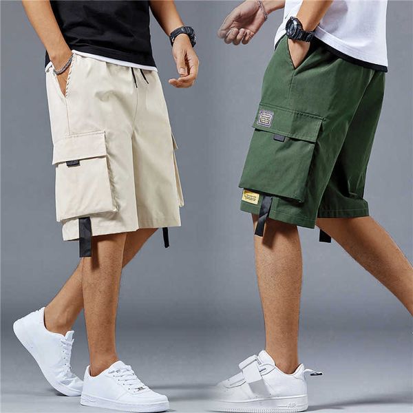 

men's shorts men summer shorts fashion multi-pockets bermudas male streetwear shorts harajuku drawstring, White;black