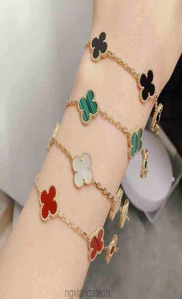 

s925 sterling silver five flower four leaf clover bracelet female classic white fritillaria for girls lucky light luxury bracelets5550041, Black