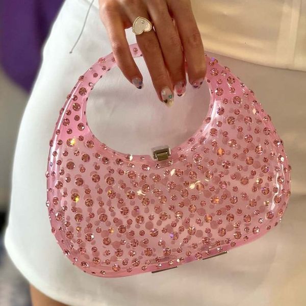 

evening bags half moon purse designer luxury handbag for women shiny transparent evening ladies party diamond clutch bag 230719
