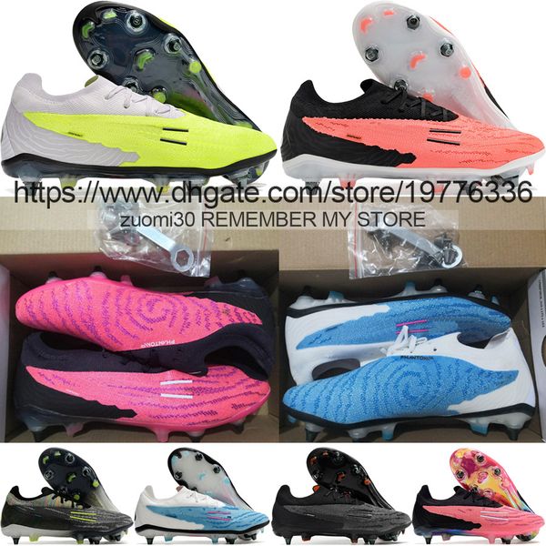 

send with bag quality soccer boots phantoms gx elite sg movable metal spikes football shoes men red black blue gray rainbow knit leather tra