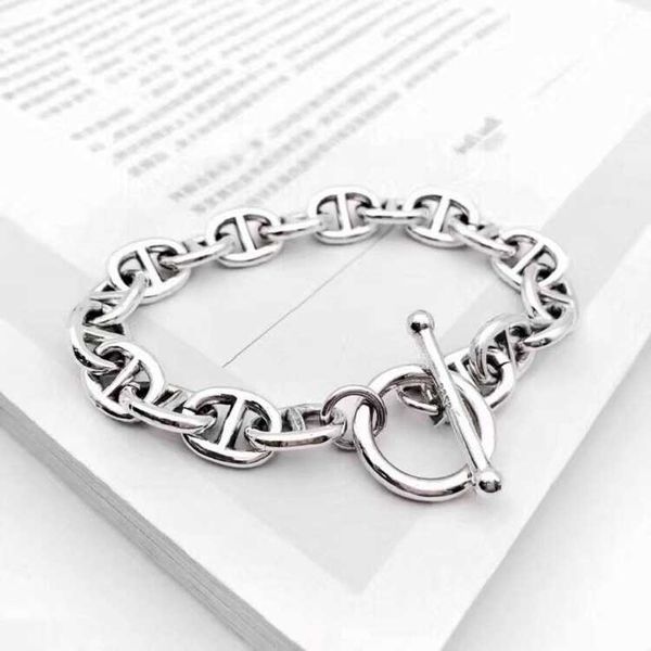 

original quality hrems bracelets online shop s925 silver pig nose bracelet womens fashion geometric heavy industry handmade ornament te with, Black