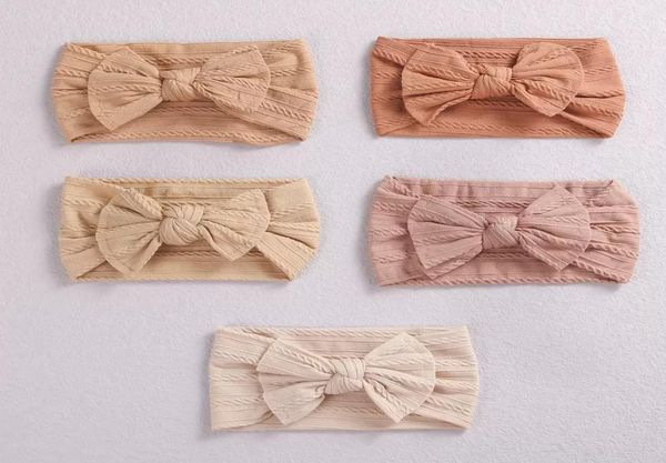 

newborn kids handmade cable knit wide nylon headbandsknotted hair bow ribbed headbandchildren girls hair accessories5984578, Slivery;white