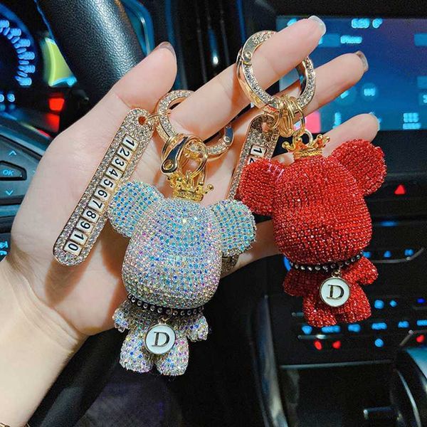 

key rings handmade crystals bear keychain rhinestones crown bear doll pendant key chain bag car keychains llaveros lady charm jewelry gift l, Slivery;golden