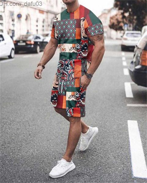 

men's tracksuits summer men's outdoor sportswear suit 2 casual o neck sportswear 3d printing oversized men's beach sportswear, Gray