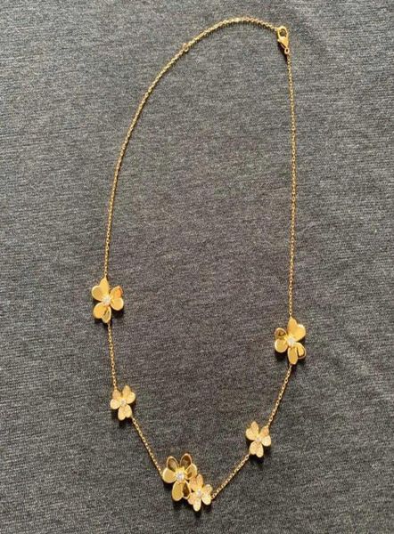 

brand pure 925 sterling silver jewelry for women gold color neckalce flower pendant luck clover sakura wedding party necklace4276054