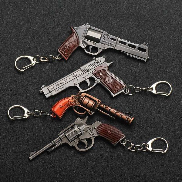 

key rings miniature gun model beretta alloy gun keychain pistol revolver model keychains game pubg pendant for boy's birthday gift deco, Slivery;golden