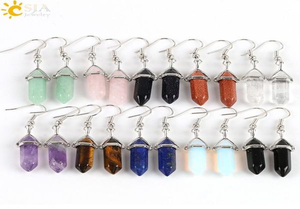 

natural stone dangle earrings turquoise gem stone hexagonal prism point healing chakra bullet shape drop earring fashion women jew1564536, Silver