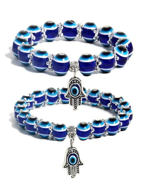 

fashion evil blue eye hamsa hand strands bracelet for women men elastic acrylic lucky turkish beads bracelets couple friend5354113, Black