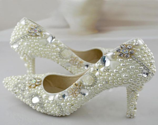 

pointed toe pearl wedding shoes 3 inches high heel bridal dress shoes ivory color women party shoes for wedding prom pumps2907322, Black